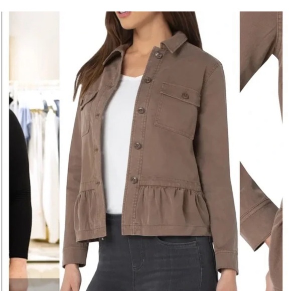 Liverpool Peplum Cargo Utility Jacket Ruffle Peplum Hem Size Small Toffee Brown - Picture 2 of 15